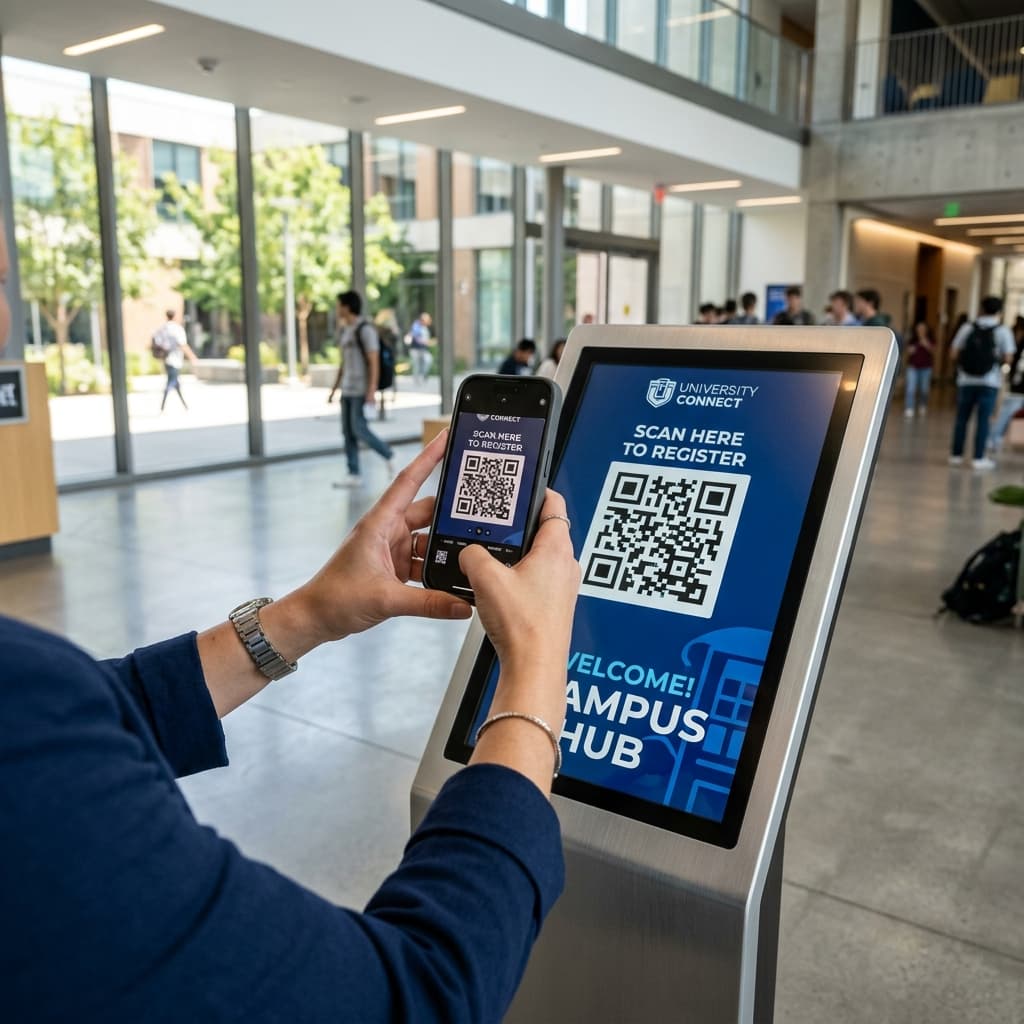 Scan the unique QR code from the kiosk screen